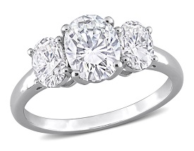 Oval 2 1/4ctw. Created Moissanite Three-Stone Engagement Ring in Sterling Silver